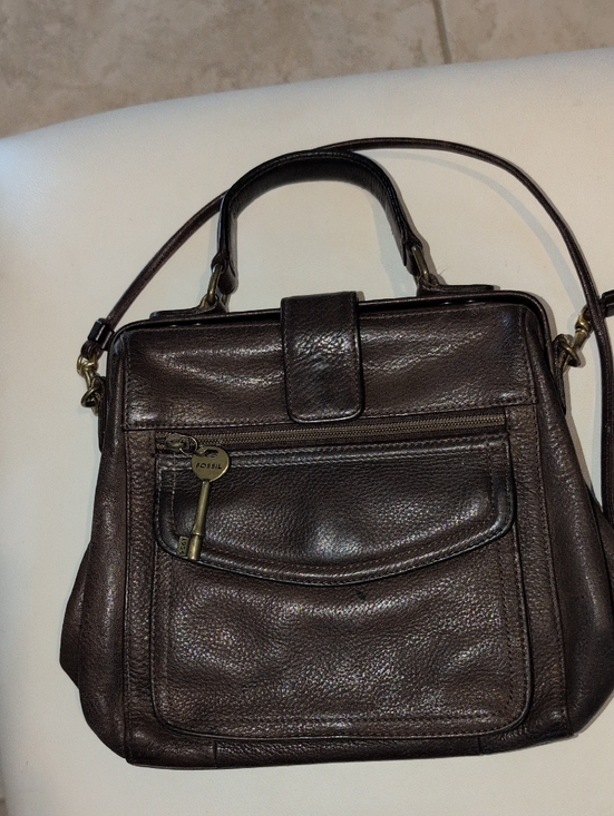 Fossil Handbags - Vintage 1945 Fossil Brown Pebbled Leather Crossbody With A 1945 Brass Key